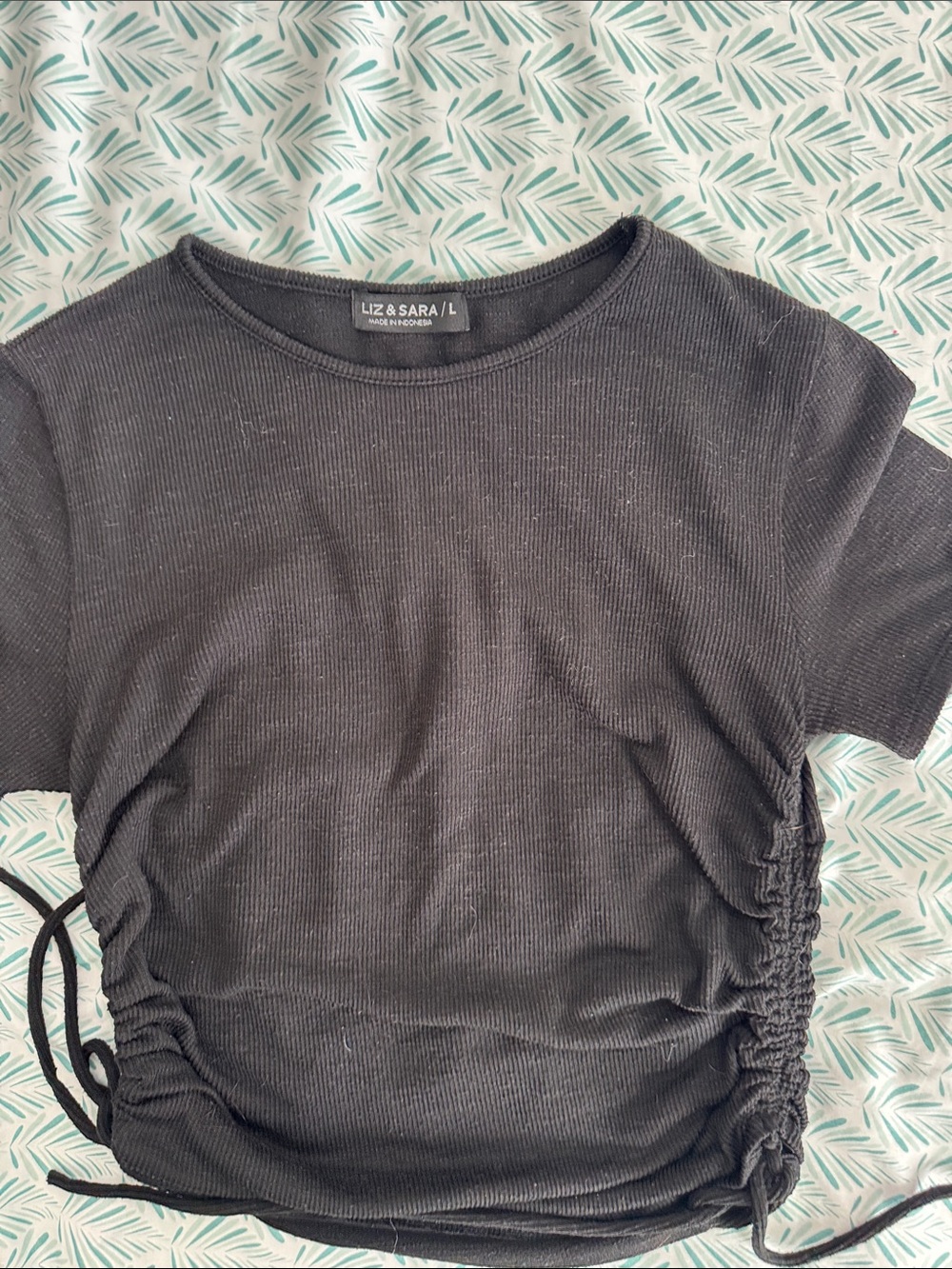 Black Ribbed Ruched Crop Top